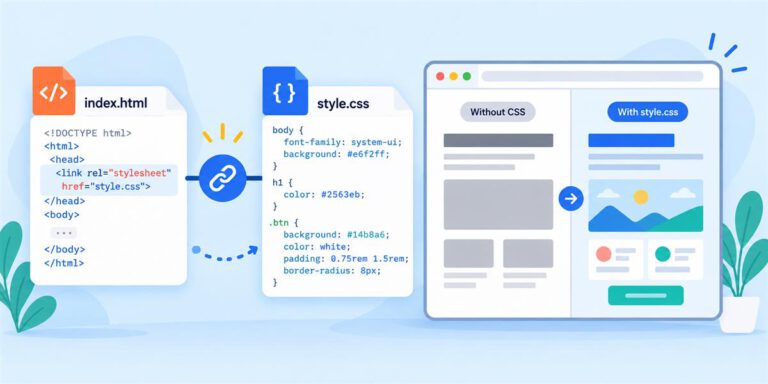 An HTML page linking to style.css to apply visual styling.