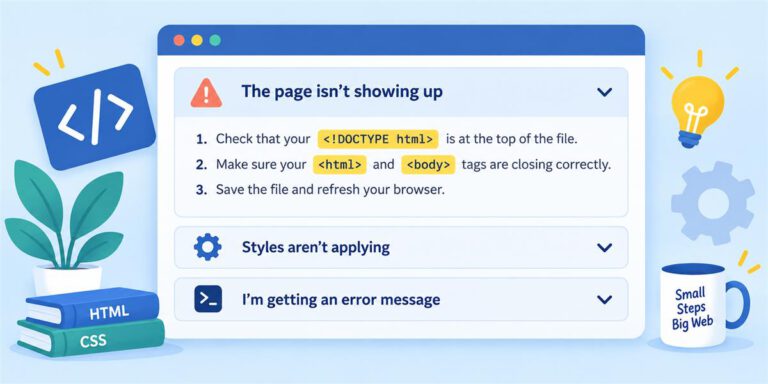 Expandable HTML troubleshooting panel with highlighted text.